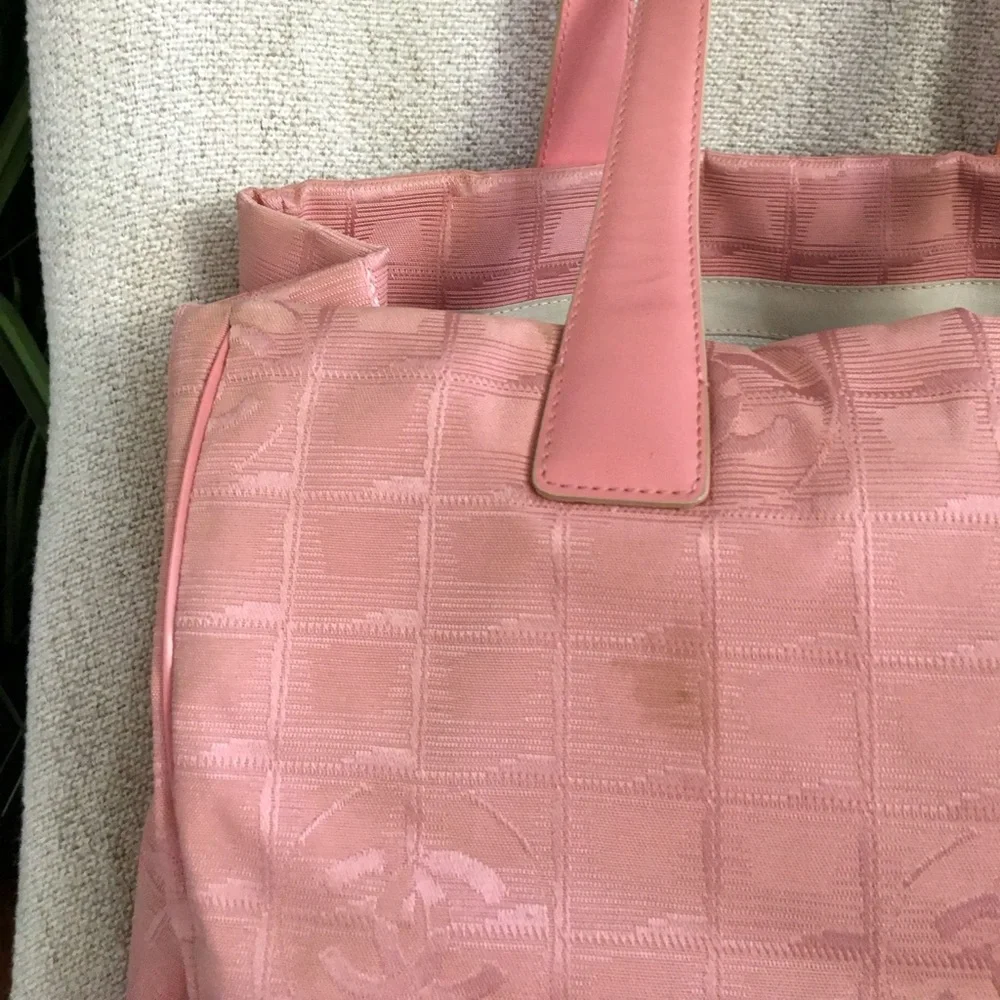 Authentic CHANEL travel line tote bag pink canvas
